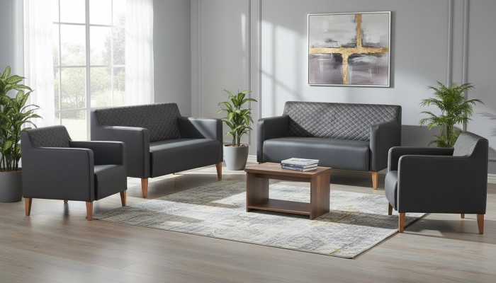 Office set 5-piece Black 2x 2-seater 2x Armchair Brown Coffee table