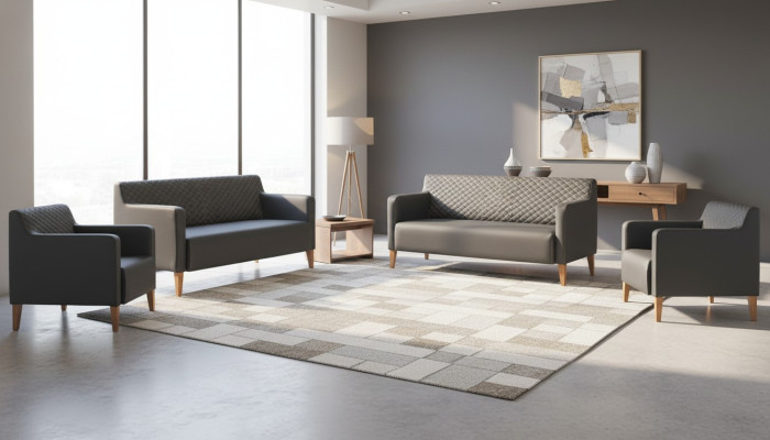 Office set 5-piece Black 2x 3-seater 2x Armchair Brown Coffee Table