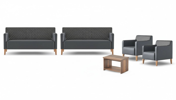 Office set 5-piece Black 2x 3-seater 2x Armchair Brown Coffee Table