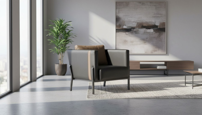 Black leather armchair home office designer single-seater leather seating furniture