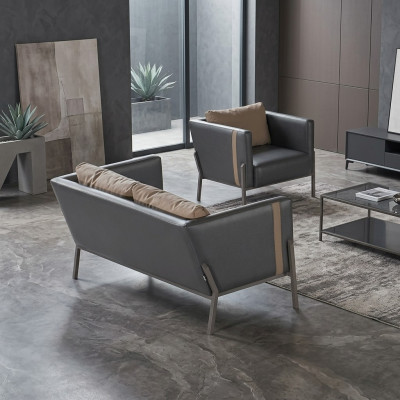 Home office seating furniture luxurious gray leather 2-seater elegant armchair