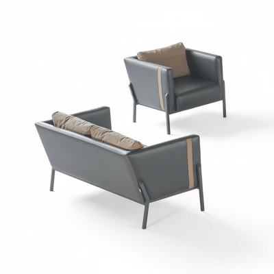 Home office seating furniture luxurious gray leather 2-seater elegant armchair