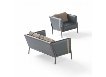 Home office seating furniture luxurious gray leather 2-seater elegant armchair