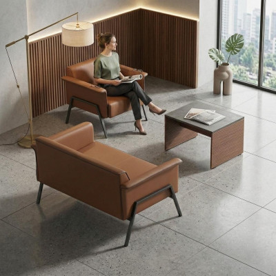 Brown office set designer wood table single seat double seat furniture