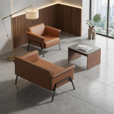 Brown office set designer wood table single seat double seat furniture