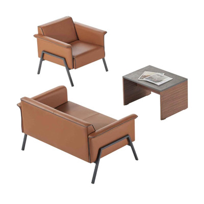 Brown office set designer wood table single seat double seat furniture