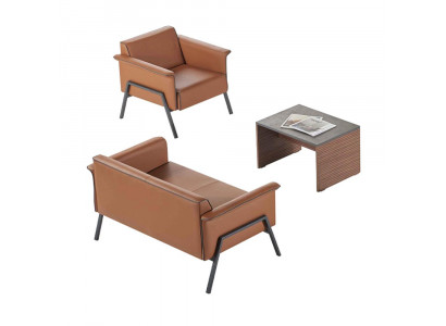 Brown office set designer wood table single seat double seat furniture