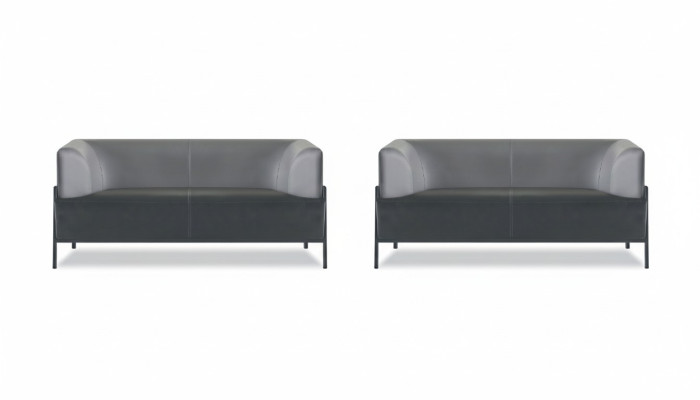 Black leather sofa, modern seating furniture, 4-piece set, stainless steel office armrests