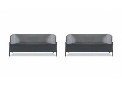 Black leather sofa, modern seating furniture, 4-piece set, stainless steel office armrests