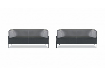 Black leather sofa, modern seating furniture, 4-piece set, stainless steel office armrests