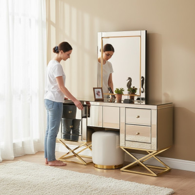 Golden stainless steel dressing table modern vanity table dressing dresser.