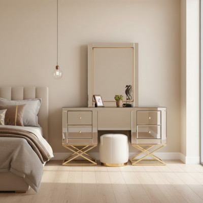 Golden stainless steel dressing table modern vanity table dressing dresser.