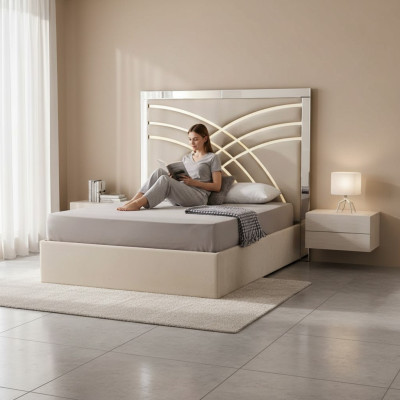 Beige double bed designer bedroom bed frame luxurious furniture