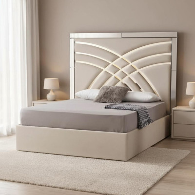 Beige double bed designer bedroom bed frame luxurious furniture