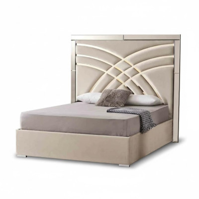 Beige double bed designer bedroom bed frame luxurious furniture