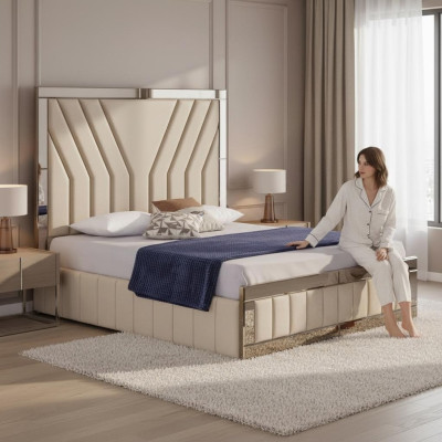 Beige bedroom bed designer double bed luxurious bed frame bed