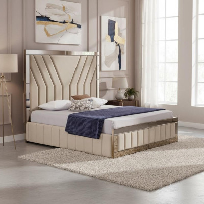 Beige bedroom bed designer double bed luxurious bed frame bed