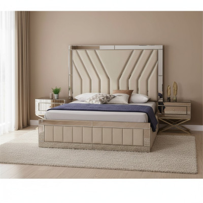 Luxury Bedroom Set Designer Double Bed Wood 2x Nightstands 3-piece Set