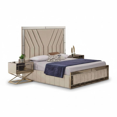 Luxury Bedroom Set Designer Double Bed Wood 2x Nightstands 3-piece Set