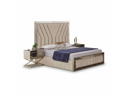 Luxury Bedroom Set Designer Double Bed Wood 2x Nightstands 3-piece Set
