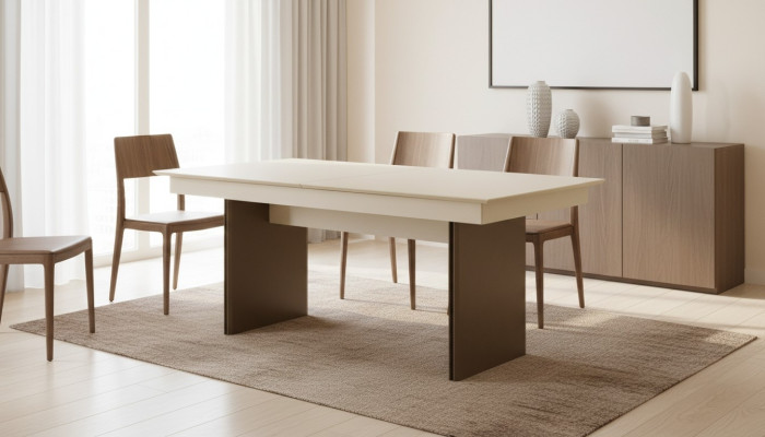 White-Brown Dining Table Luxurious Dining Room Furniture Extendable Wooden Table