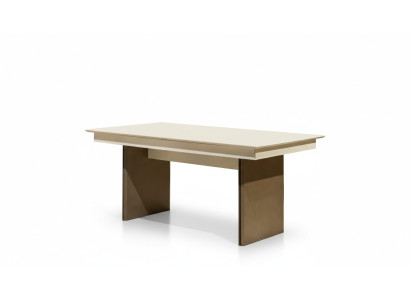 White-Brown Dining Table Luxurious Dining Room Furniture Extendable Wooden Table