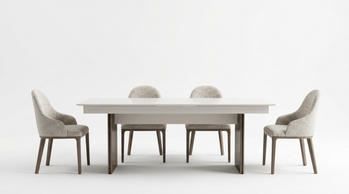 Stylish kitchen furniture designer dining table 4x fabric chairs elegant sideboard