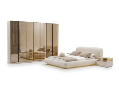 Luxurious bedroom furniture upholstered bed night consoles glass cabinet 4-piece set