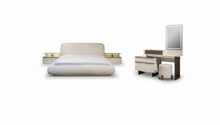 Stylish white bedroom set double bed dressing table bedside tables