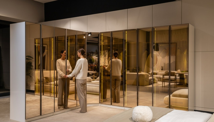 Designer white wardrobe L-shaped cabinet luxurious glass cabinet