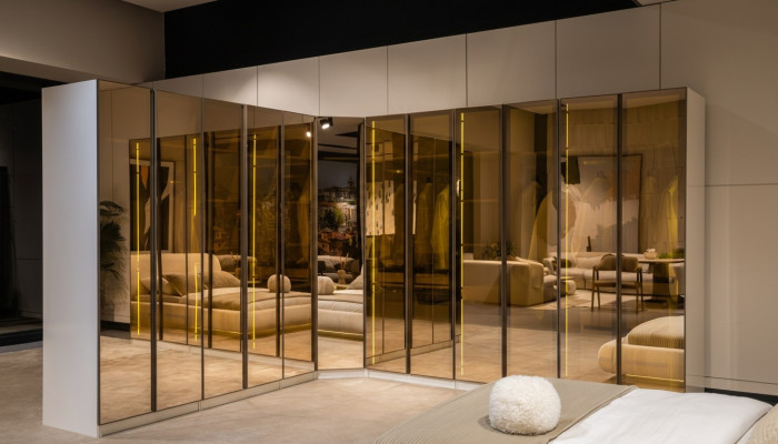 Designer white wardrobe L-shaped cabinet luxurious glass cabinet