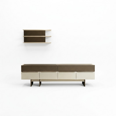Beige-Brown Living Room Set Wood Furniture Noble Sideboard Wall Shelf