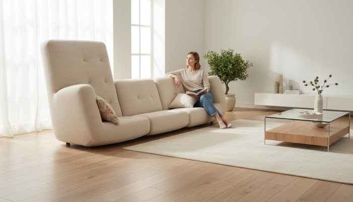 Modern beige L-shaped designer couch living room sofa elegant corner couches