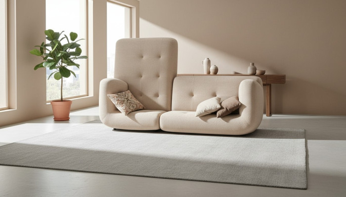 Modern beige L-shaped designer couch living room sofa elegant corner couches