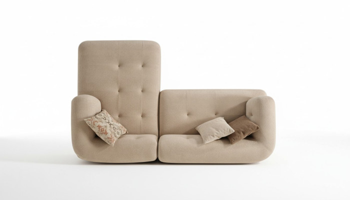 Modern beige L-shaped designer couch living room sofa elegant corner couches