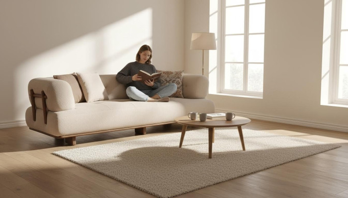 Beige living room upholstered couch designer three-seater sofa exquisite seating furniture