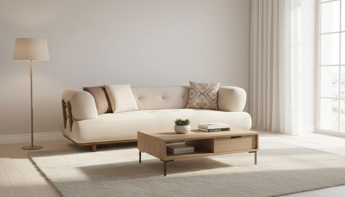 Beige living room upholstered couch designer three-seater sofa exquisite seating furniture