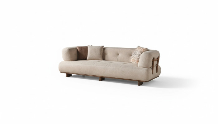 Beige living room upholstered couch designer three-seater sofa exquisite seating furniture