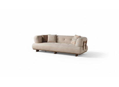 Beige living room upholstered couch designer three-seater sofa exquisite seating furniture