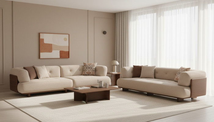 Stylish beige sofa set corner sofa L-shaped upholstered furniture three-seater sofa