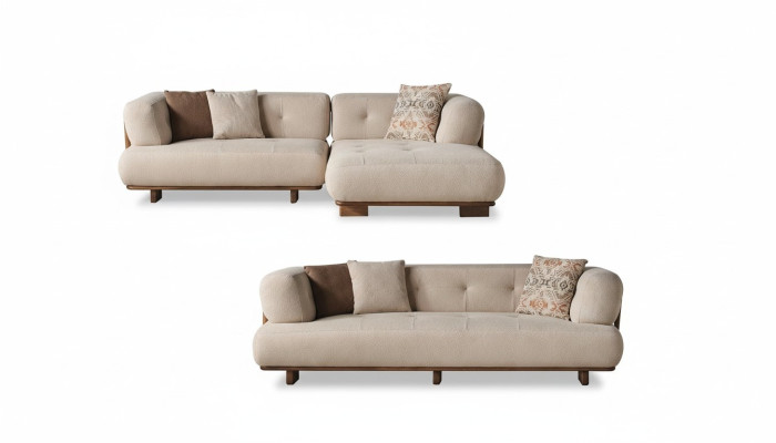 Stylish beige sofa set corner sofa L-shaped upholstered furniture three-seater sofa