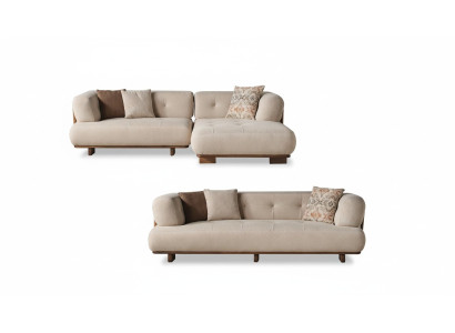 Stylish beige sofa set corner sofa L-shaped upholstered furniture three-seater sofa
