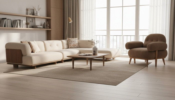 Stylish Beige-Brown Sofa Set Stylish Corner Sofa Textile Armchair 2-piece