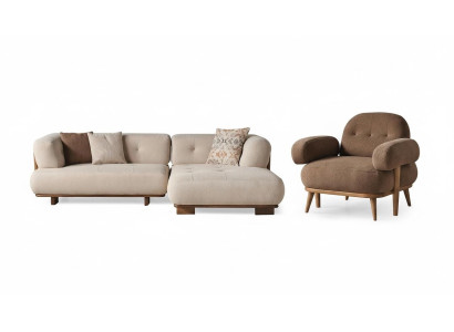 Stylish Beige-Brown Sofa Set Stylish Corner Sofa Textile Armchair 2-piece