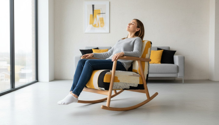 Designer rocking chair living room single-seater, brown single-seater wooden frame