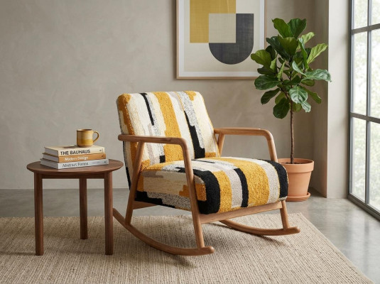 Designer rocking chair living room single-seater, brown single-seater wooden frame