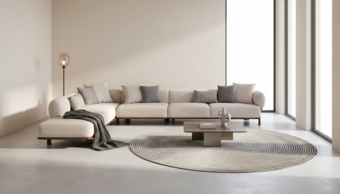 Light beige modern sofa set living room 2x three-seater upholstered sofas