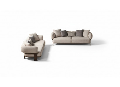 Light beige modern sofa set living room 2x three-seater upholstered sofas