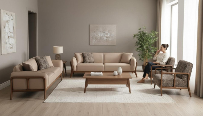 Brown-Beige Living Room Sofa Set Living Room Designer Furniture 2x Couches