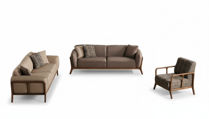 Brown-Beige Living Room Sofa Set Living Room Designer Furniture 2x Couches